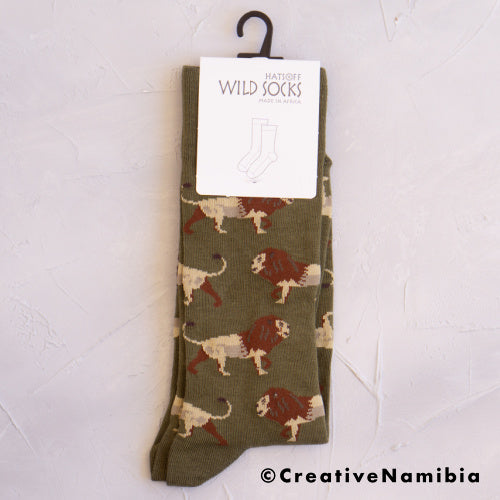 Mens Socks - Lion (Olive)