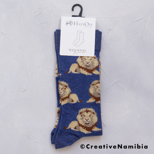 Mens Socks - Lion (Blue Melange)