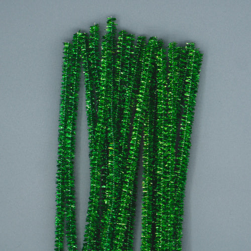 Chenille Sticks 6mm - Green Tinsel