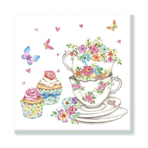 Serviette - Cups with Flowers