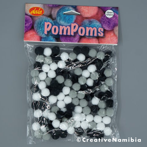 Pom Poms - 10mm Grey Assorted