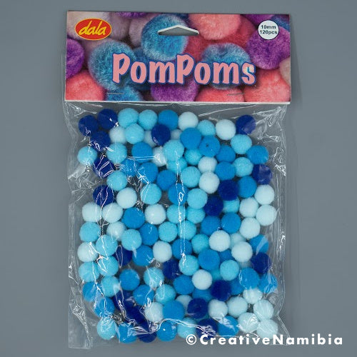 Pom Poms - 10mm Blue Assorted