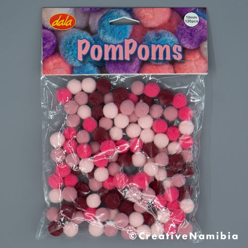 Pom Poms - 10mm Pink Assorted